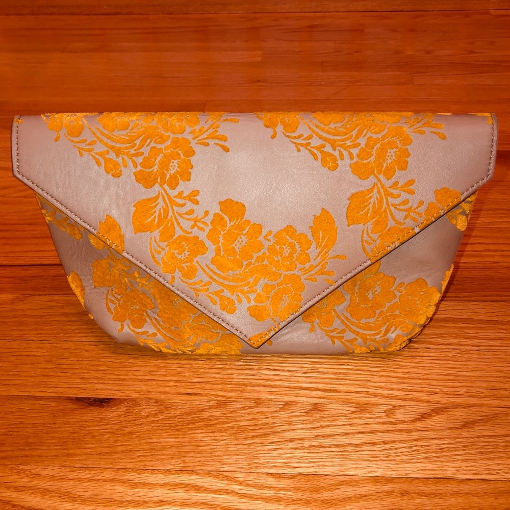 ASOS Tan and Yellow Embroidered Clutch